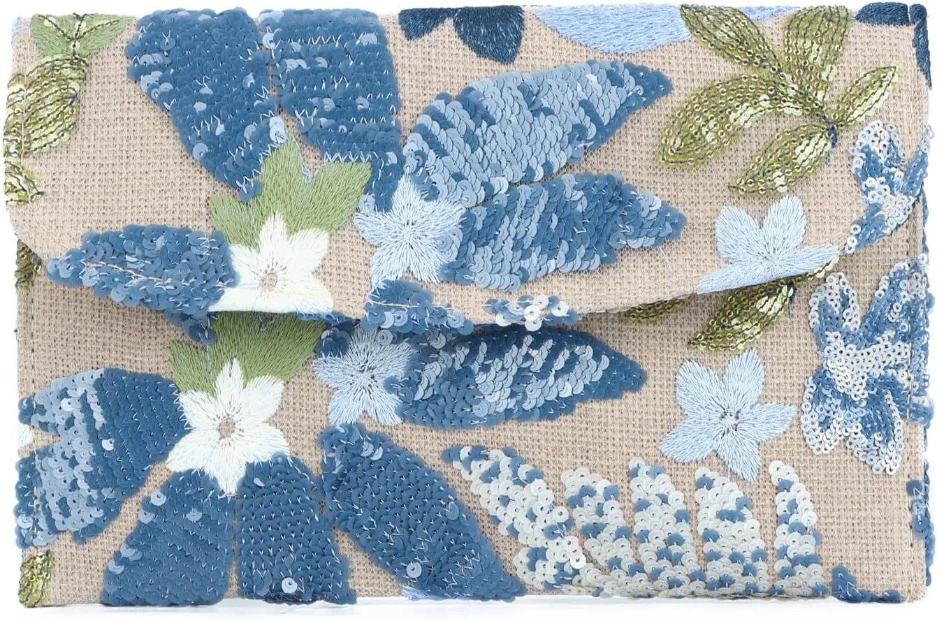 Floral Clutch Purse for Women Boho Envelope Evening Party Purses Summer Embroidery Beaded Handbags