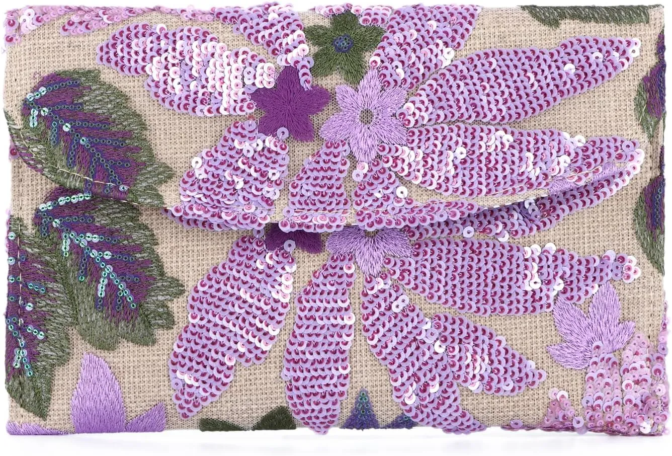 Floral Clutch Purse for Women Boho Envelope Evening Party Purses Summer Embroidery Beaded Handbags