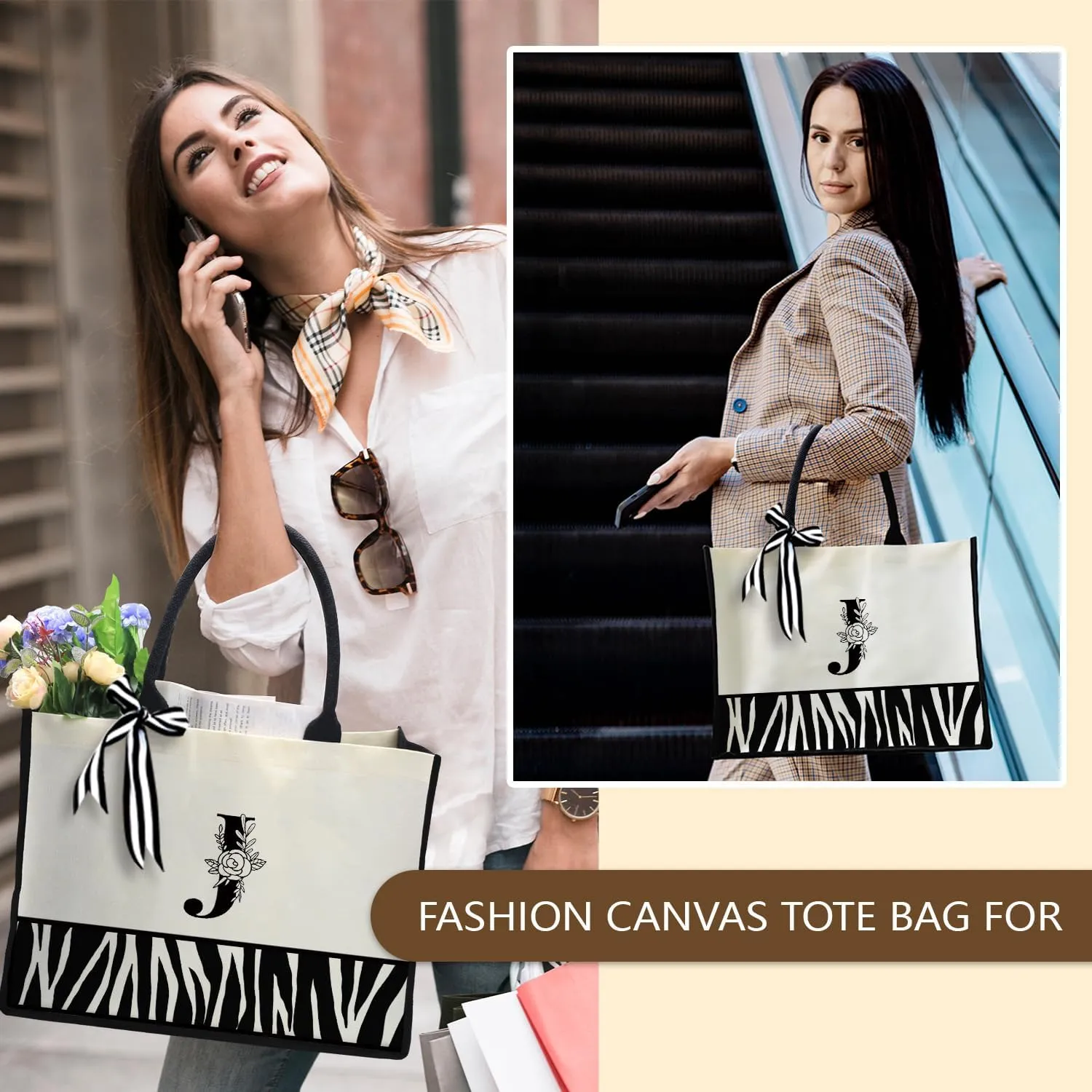 FOURTH WING Initial Canvas Tote Bag,Personalized Gifts Tote Bags for Women Moms,Teachers,Friends,Birthdays,Beaches,Wedding