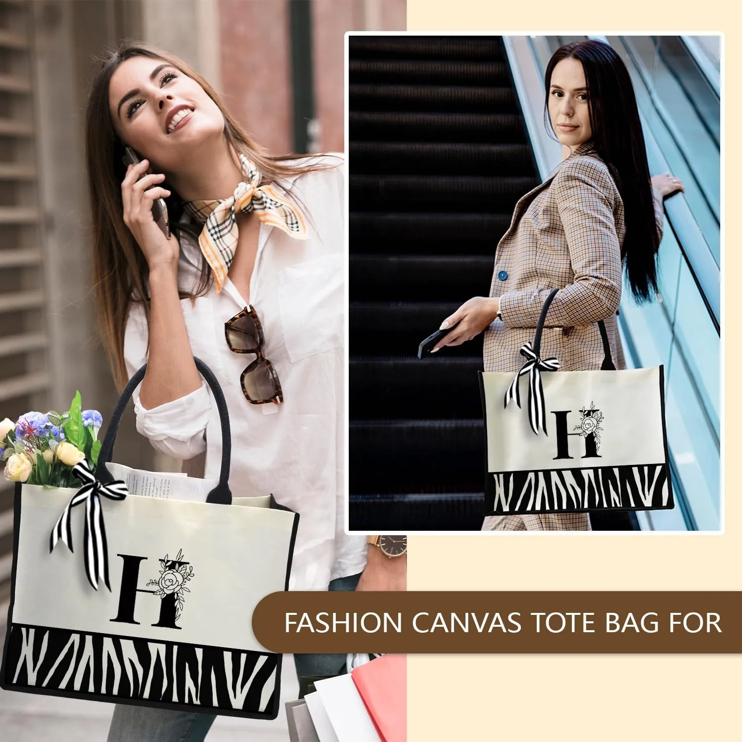 FOURTH WING Initial Canvas Tote Bag,Personalized Gifts Tote Bags for Women Moms,Teachers,Friends,Birthdays,Beaches,Wedding