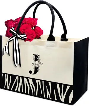 FOURTH WING Initial Canvas Tote Bag,Personalized Gifts Tote Bags for Women Moms,Teachers,Friends,Birthdays,Beaches,Wedding