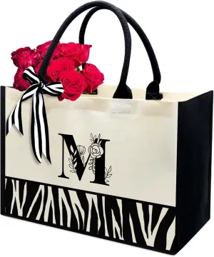 FOURTH WING Initial Canvas Tote Bag,Personalized Gifts Tote Bags for Women Moms,Teachers,Friends,Birthdays,Beaches,Wedding