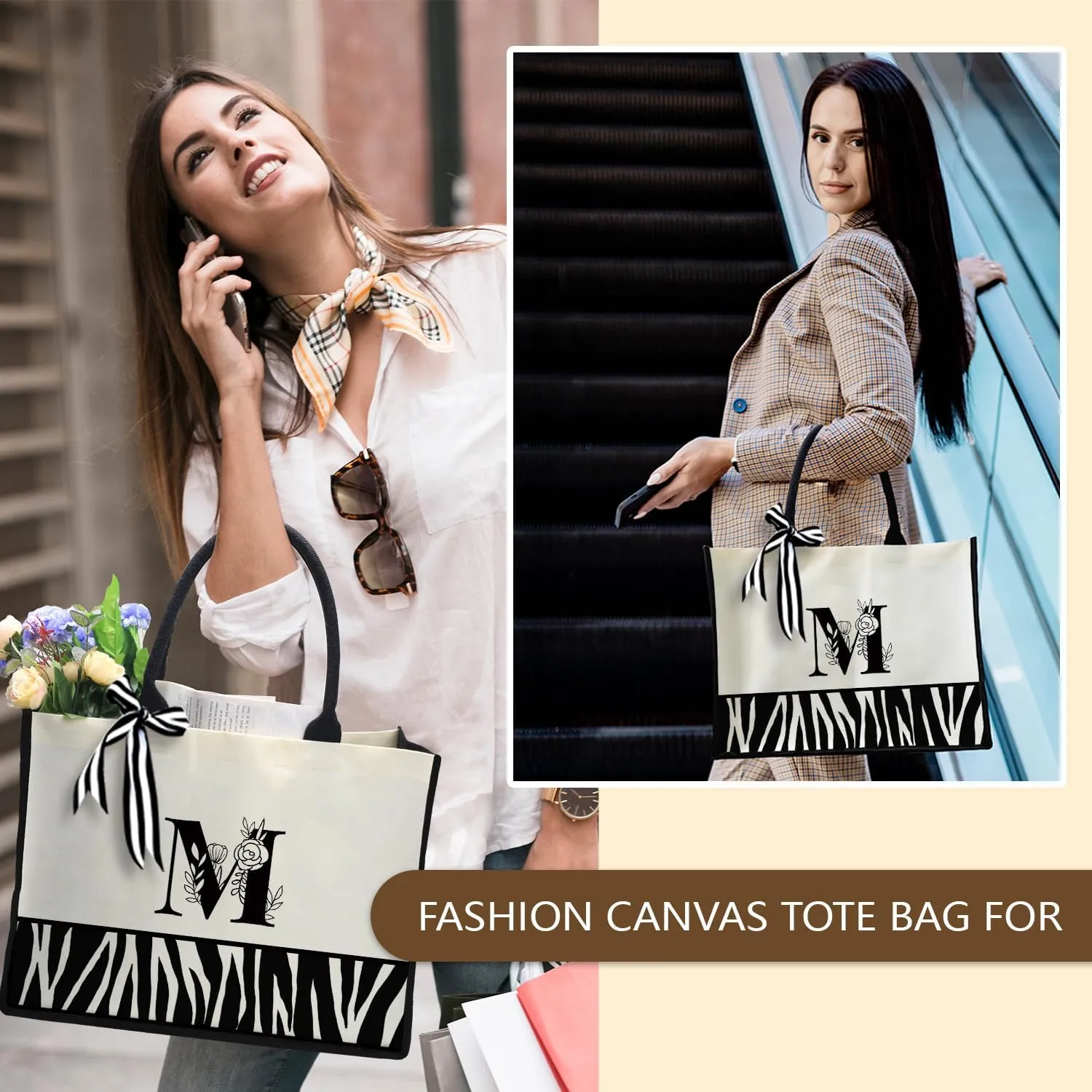 FOURTH WING Initial Canvas Tote Bag,Personalized Gifts Tote Bags for Women Moms,Teachers,Friends,Birthdays,Beaches,Wedding