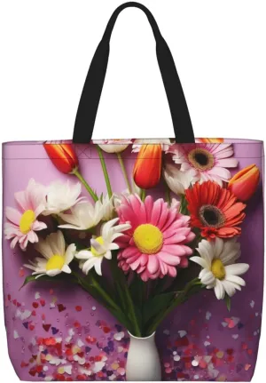 fresh flowers Tote Bag for Women Hobo Handbags with Zipper Large Shoulder Bag Shopping Bags Travel Purse