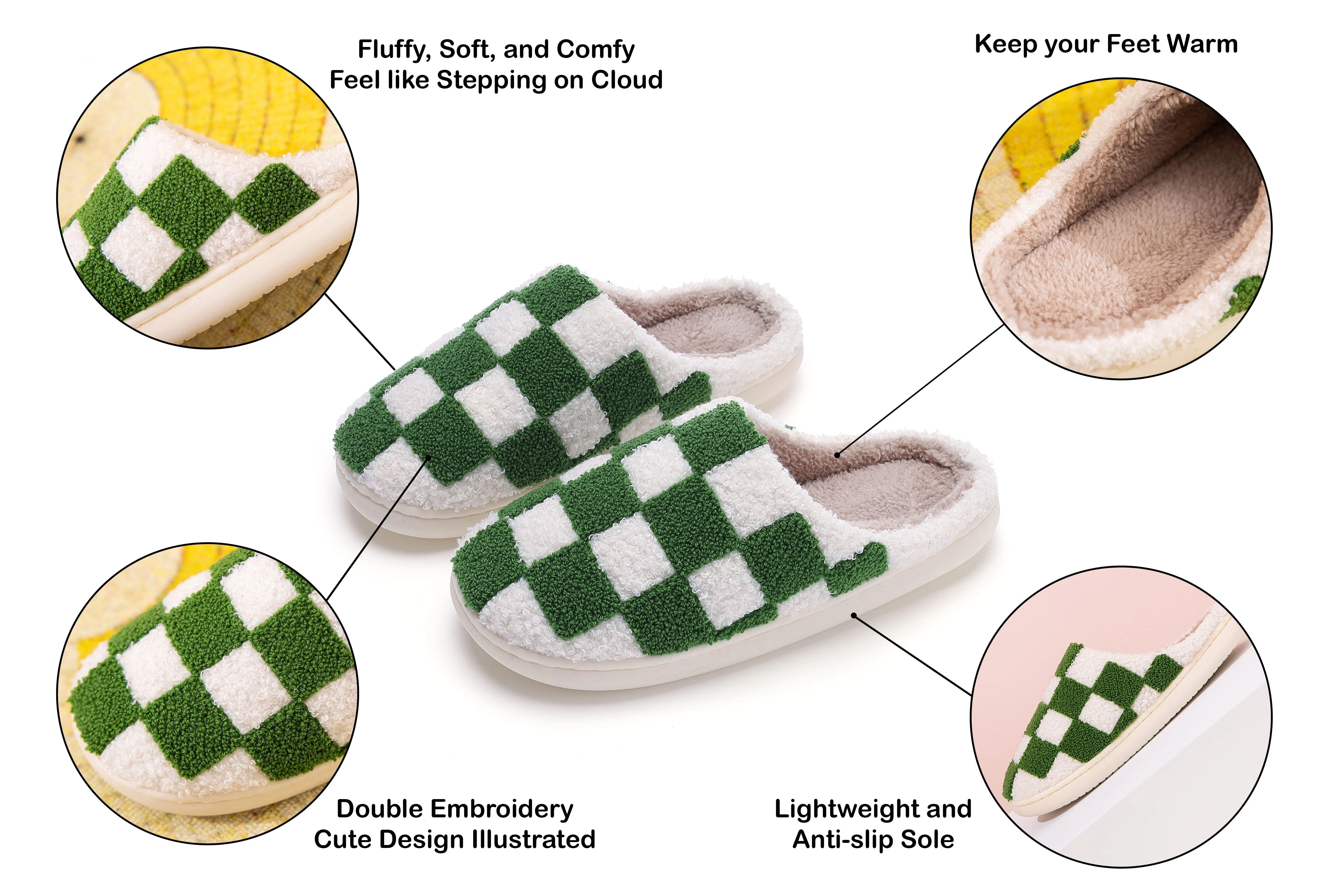 Fun Cute Bear Illustrated Comfort Cozy Plush Fluffy Fur Slip On Cushion Slippers