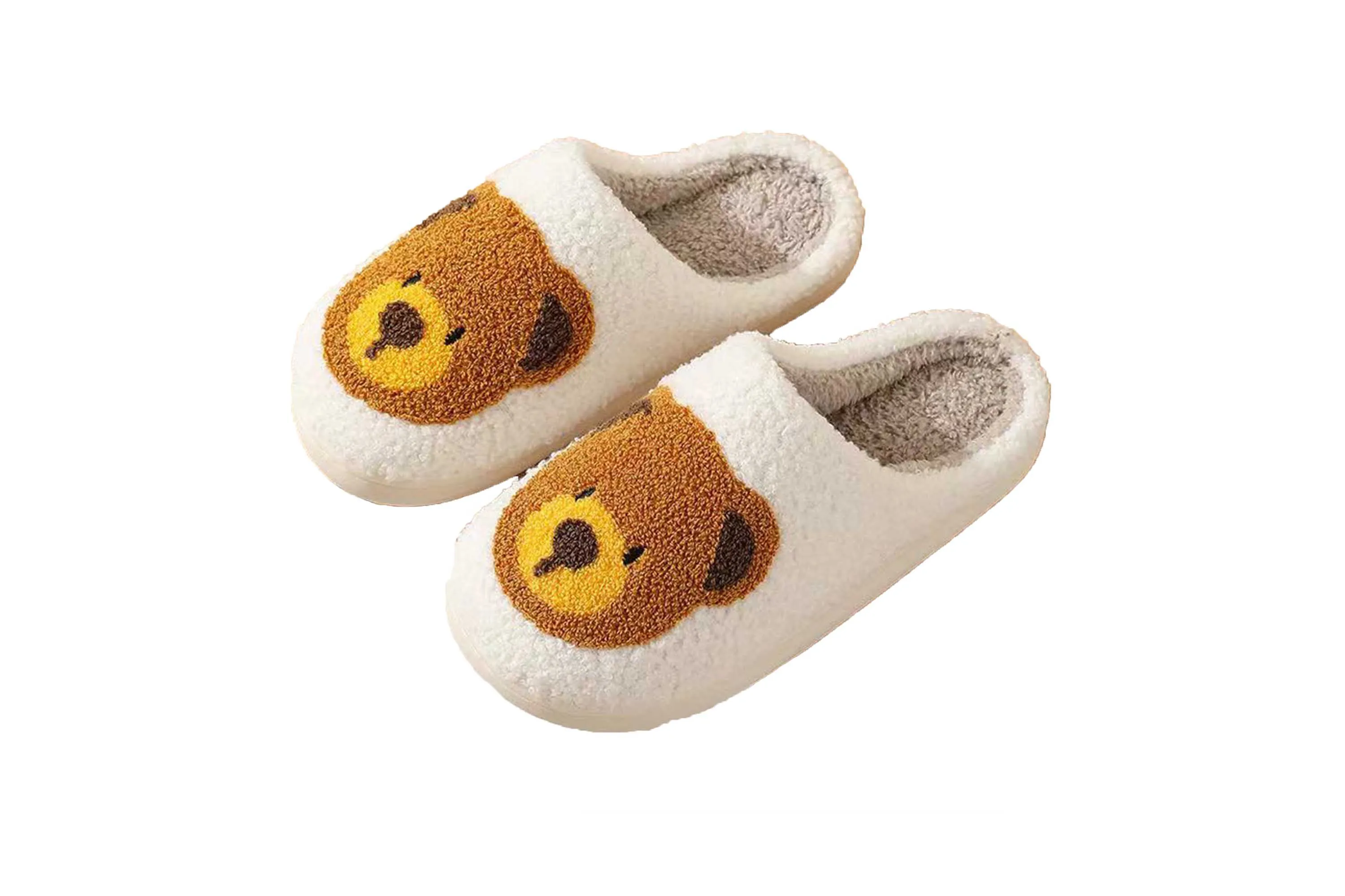 Fun Cute Bear Illustrated Comfort Cozy Plush Fluffy Fur Slip On Cushion Slippers
