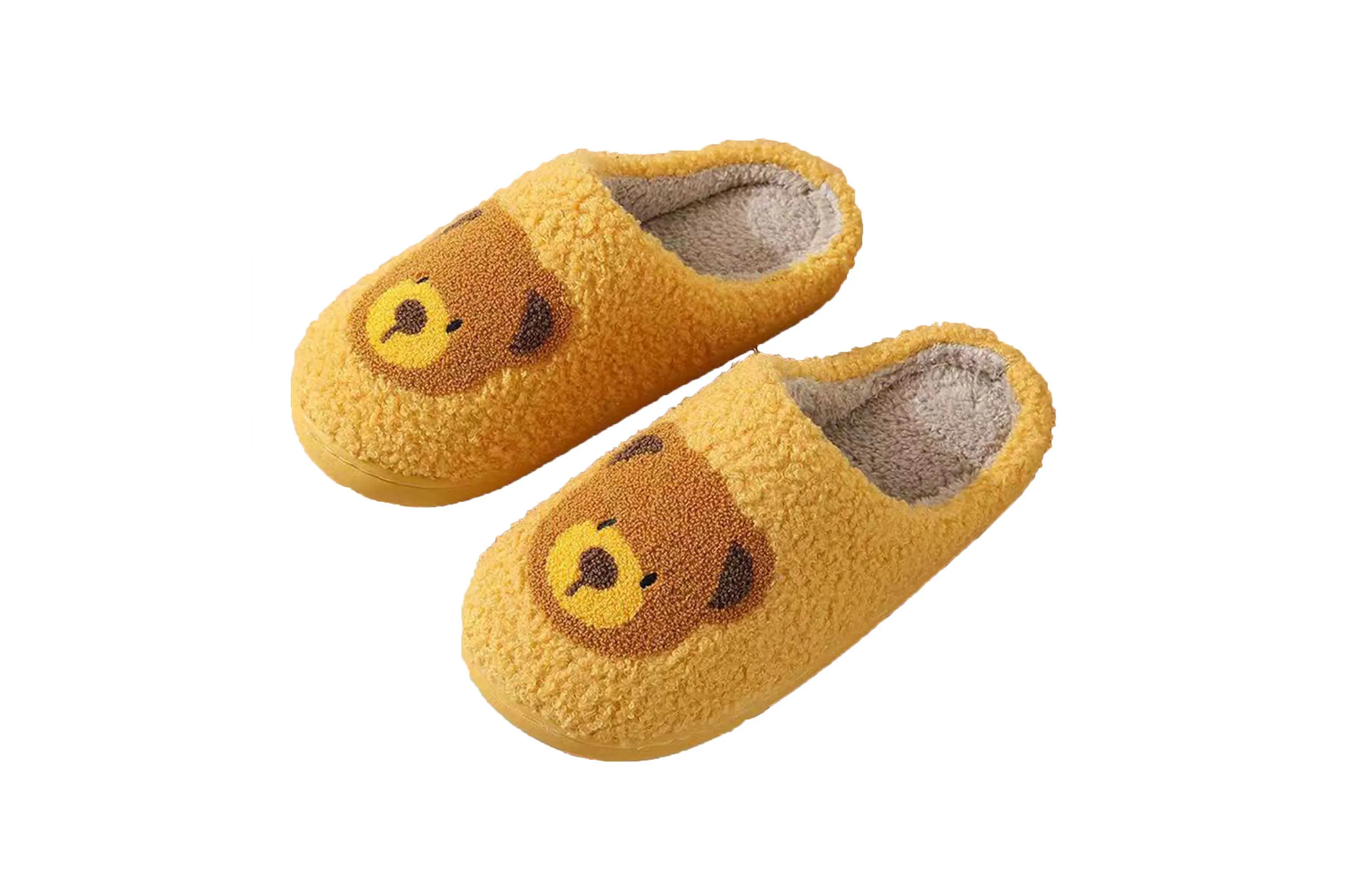 Fun Cute Bear Illustrated Comfort Cozy Plush Fluffy Fur Slip On Cushion Slippers