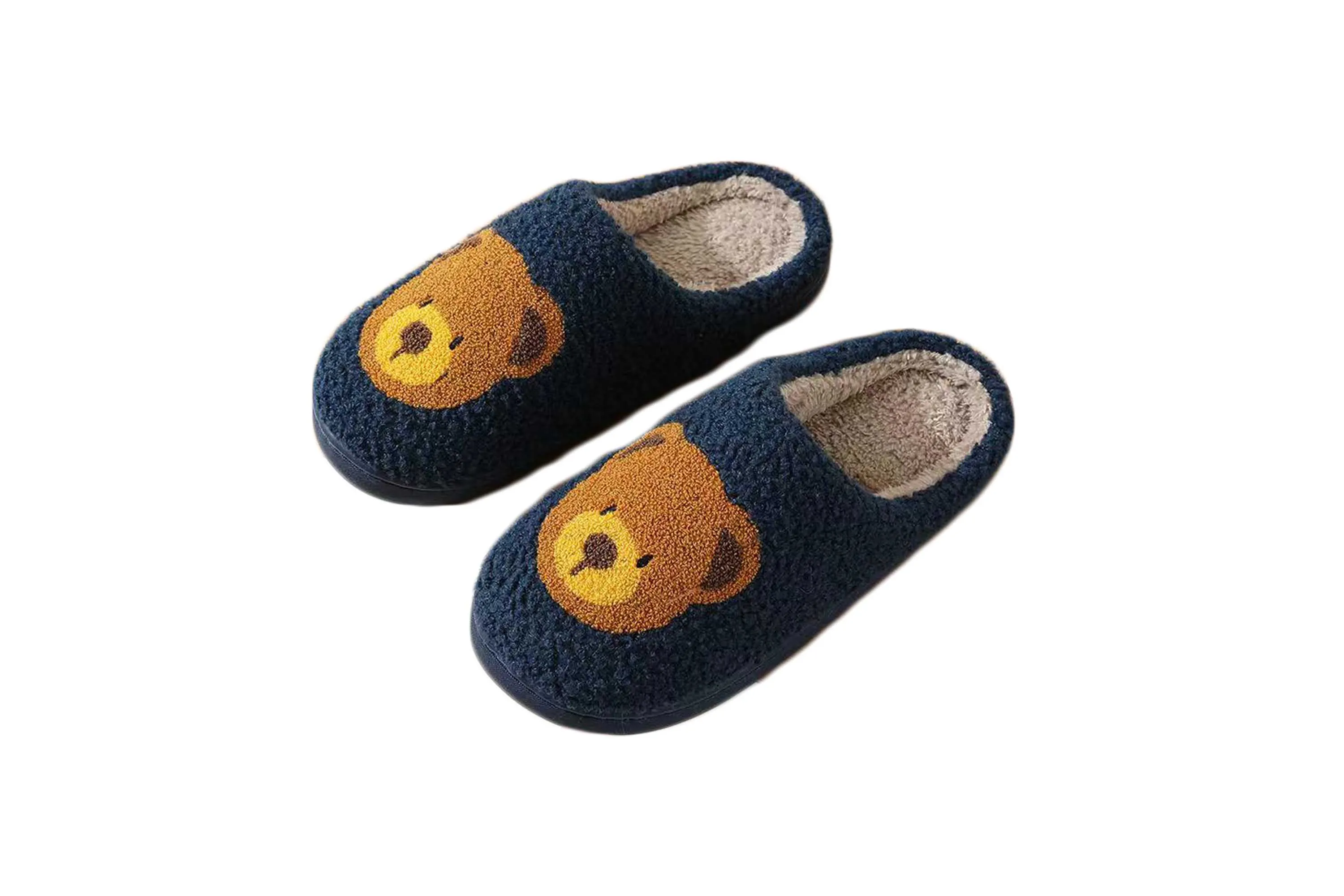 Fun Cute Bear Illustrated Comfort Cozy Plush Fluffy Fur Slip On Cushion Slippers