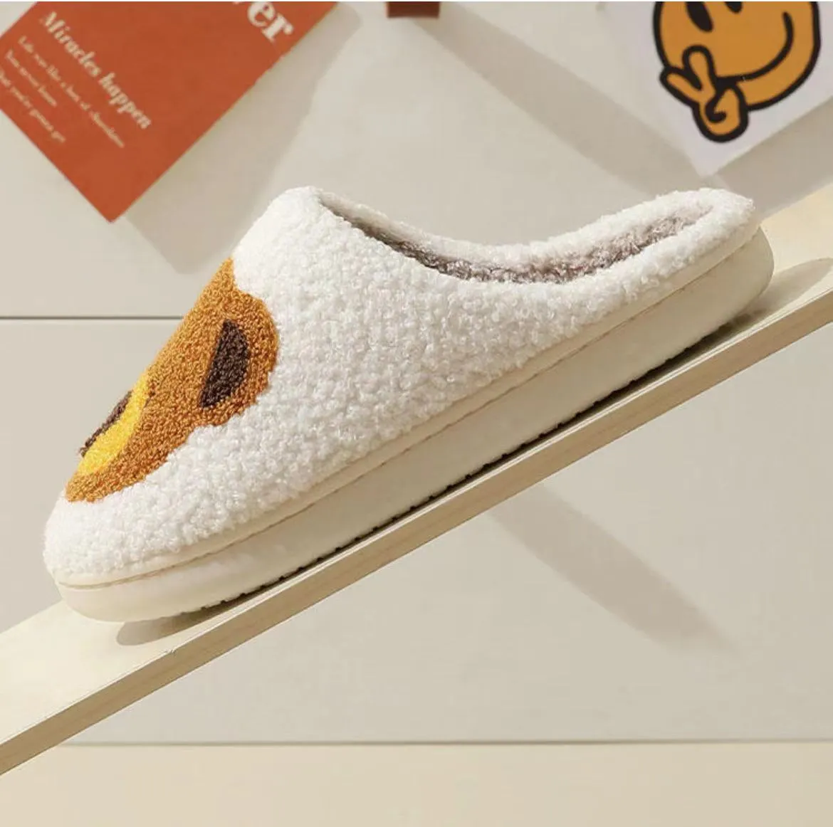 Fun Cute Bear Illustrated Comfort Cozy Plush Fluffy Fur Slip On Cushion Slippers