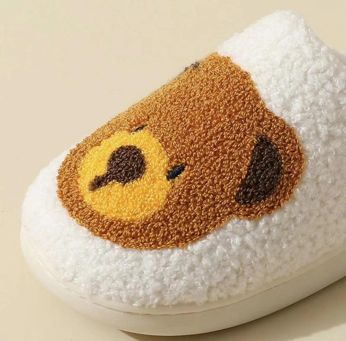 Fun Cute Bear Illustrated Comfort Cozy Plush Fluffy Fur Slip On Cushion Slippers