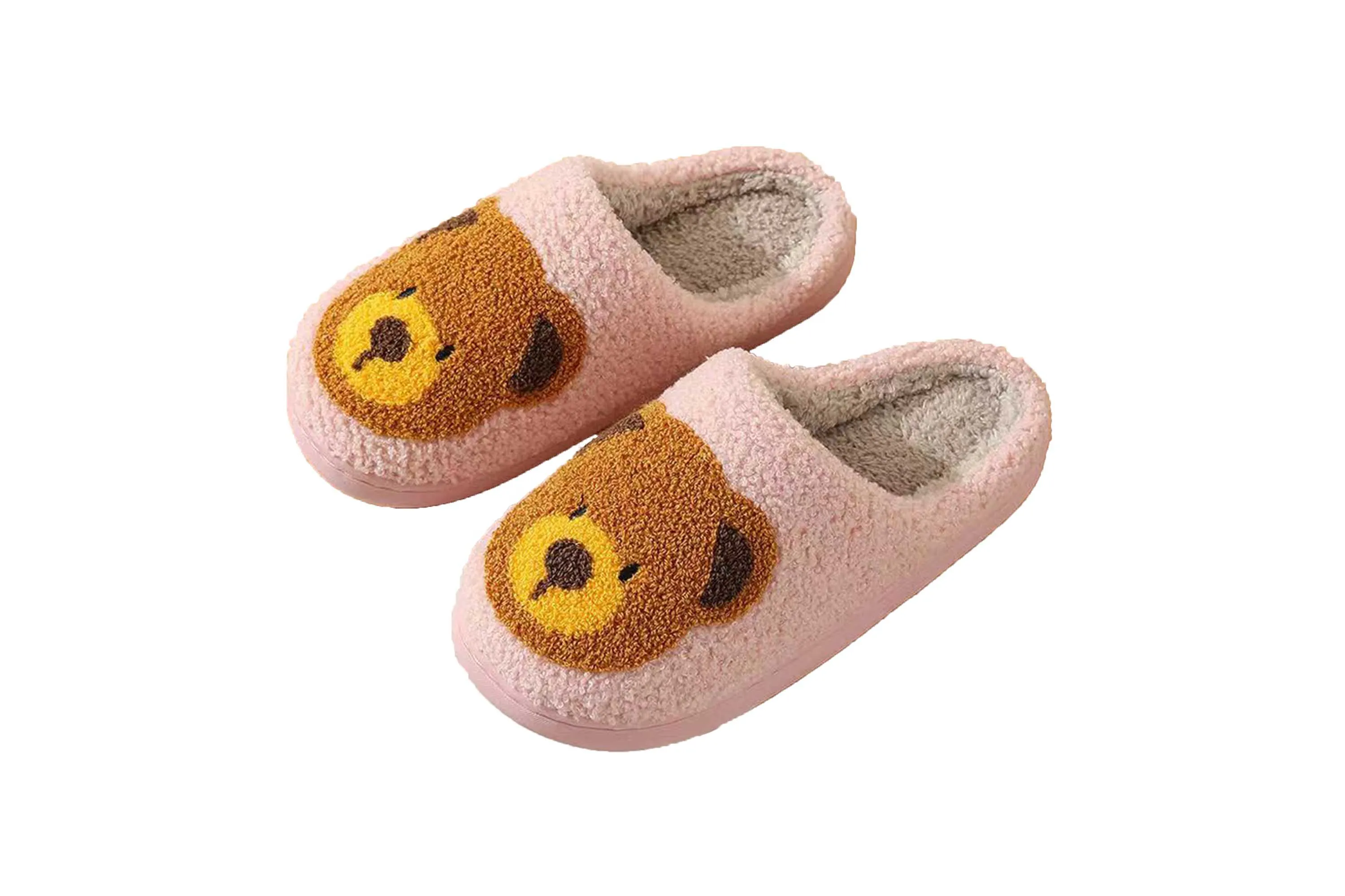Fun Cute Bear Illustrated Comfort Cozy Plush Fluffy Fur Slip On Cushion Slippers