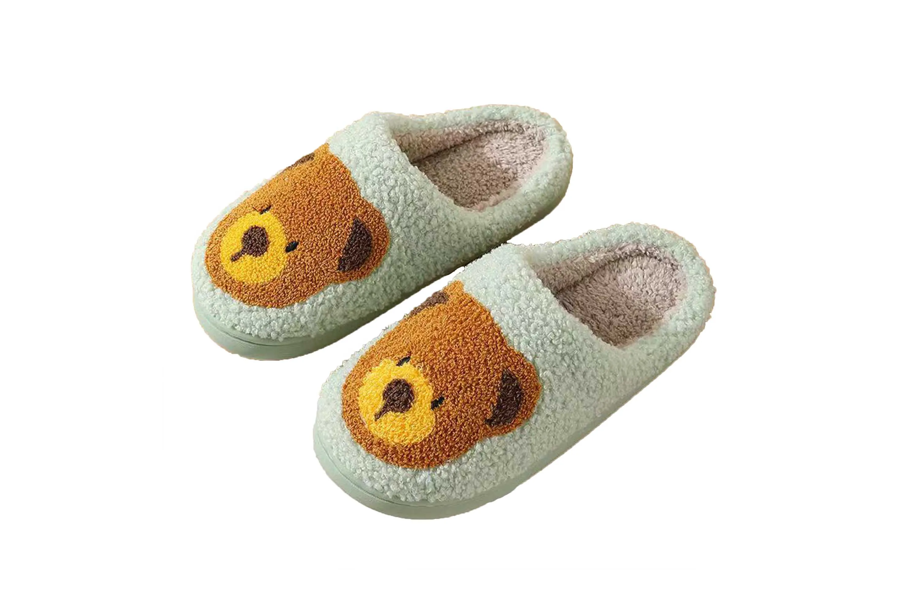 Fun Cute Bear Illustrated Comfort Cozy Plush Fluffy Fur Slip On Cushion Slippers