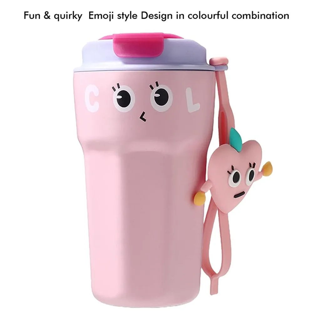 Fun Emoji Pink Vacuum Insulated Stainless Steel Coffee/Water/Tea Travel Tumbler For Kids & Adults,450Ml