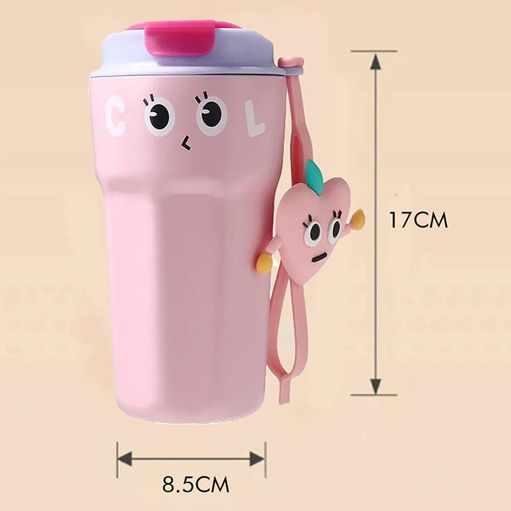 Fun Emoji Pink Vacuum Insulated Stainless Steel Coffee/Water/Tea Travel Tumbler For Kids & Adults,450Ml