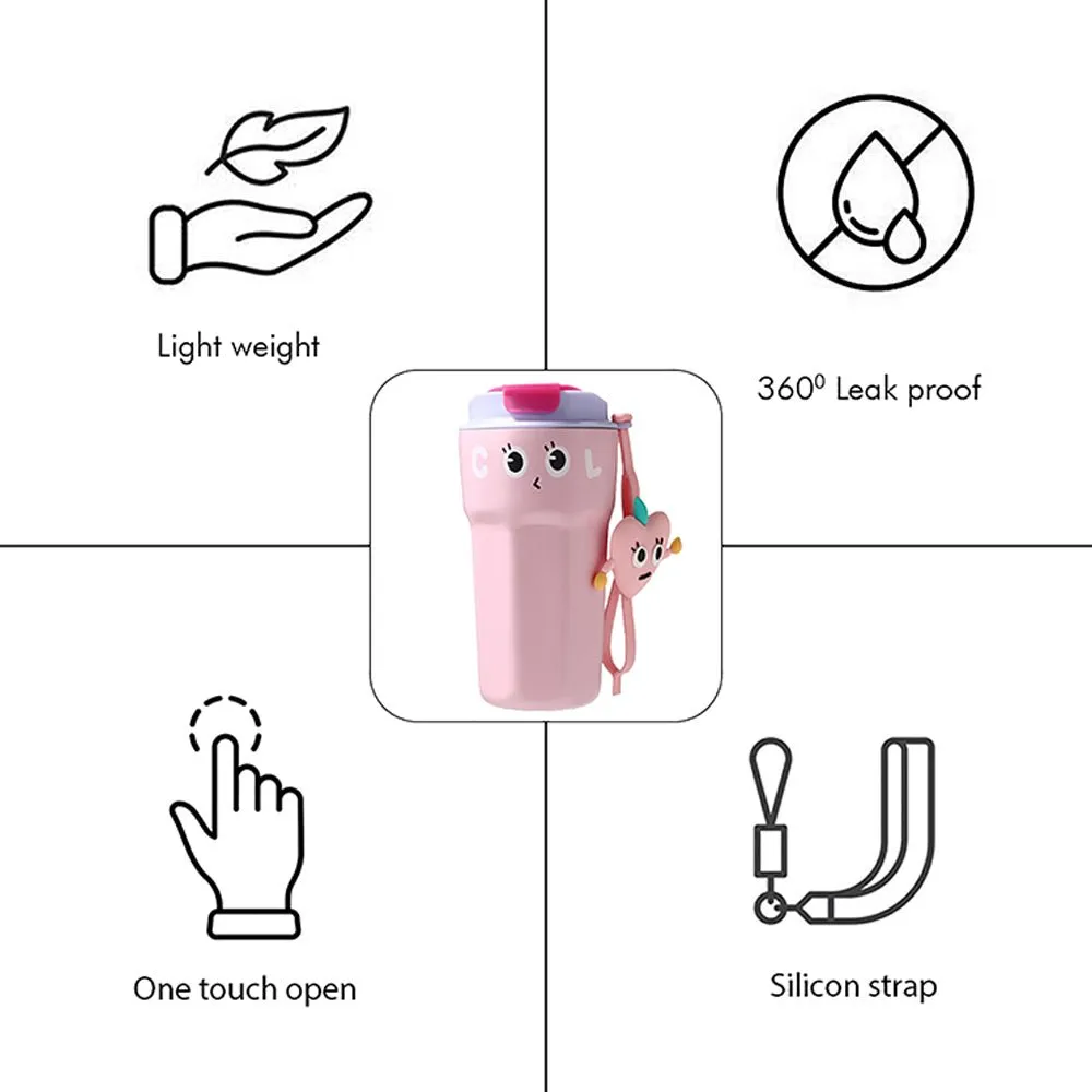 Fun Emoji Pink Vacuum Insulated Stainless Steel Coffee/Water/Tea Travel Tumbler For Kids & Adults,450Ml
