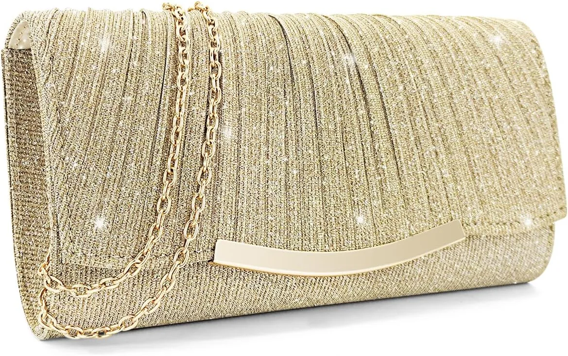 FuninCrea Clutch Purses for Women Envelope Evening Bag with Detachable Chain, Elegant Sequins Evening Clutch Bag for Banquets