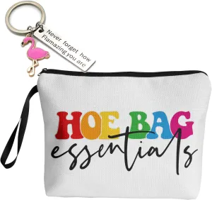 Funny 2 Packs Canvas Makeup Bag Gifts with Flamingo Keychain for Women Friends Sister, Gag Cotton Makeup Bag Gifts for Christmas Thanksgiving Birthday, Hoe Bag Essentials
