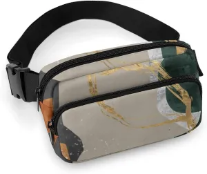 Geometric Abstract Art Fanny Pack Belt Bag with Adjustable Strap Gold Line Modern Art Waist Packs Small Pouch Crossbody Bags for Hiking Running Cycling Traveling