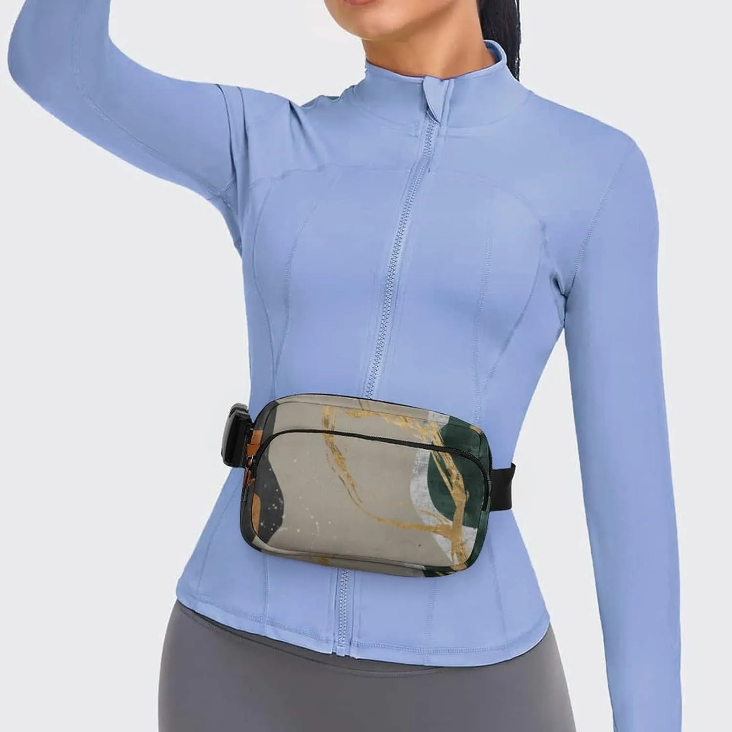 Geometric Abstract Art Fanny Pack Belt Bag with Adjustable Strap Gold Line Modern Art Waist Packs Small Pouch Crossbody Bags for Hiking Running Cycling Traveling