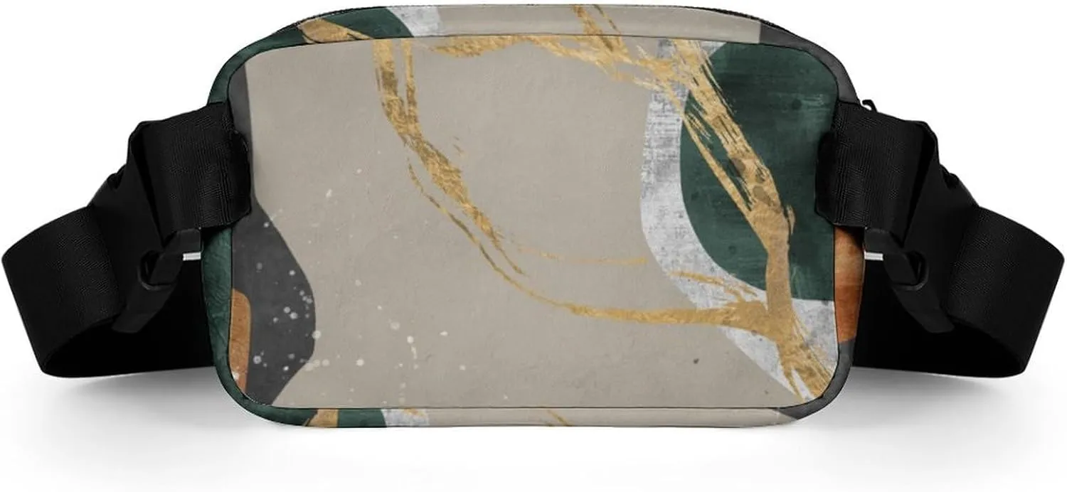 Geometric Abstract Art Fanny Pack Belt Bag with Adjustable Strap Gold Line Modern Art Waist Packs Small Pouch Crossbody Bags for Hiking Running Cycling Traveling