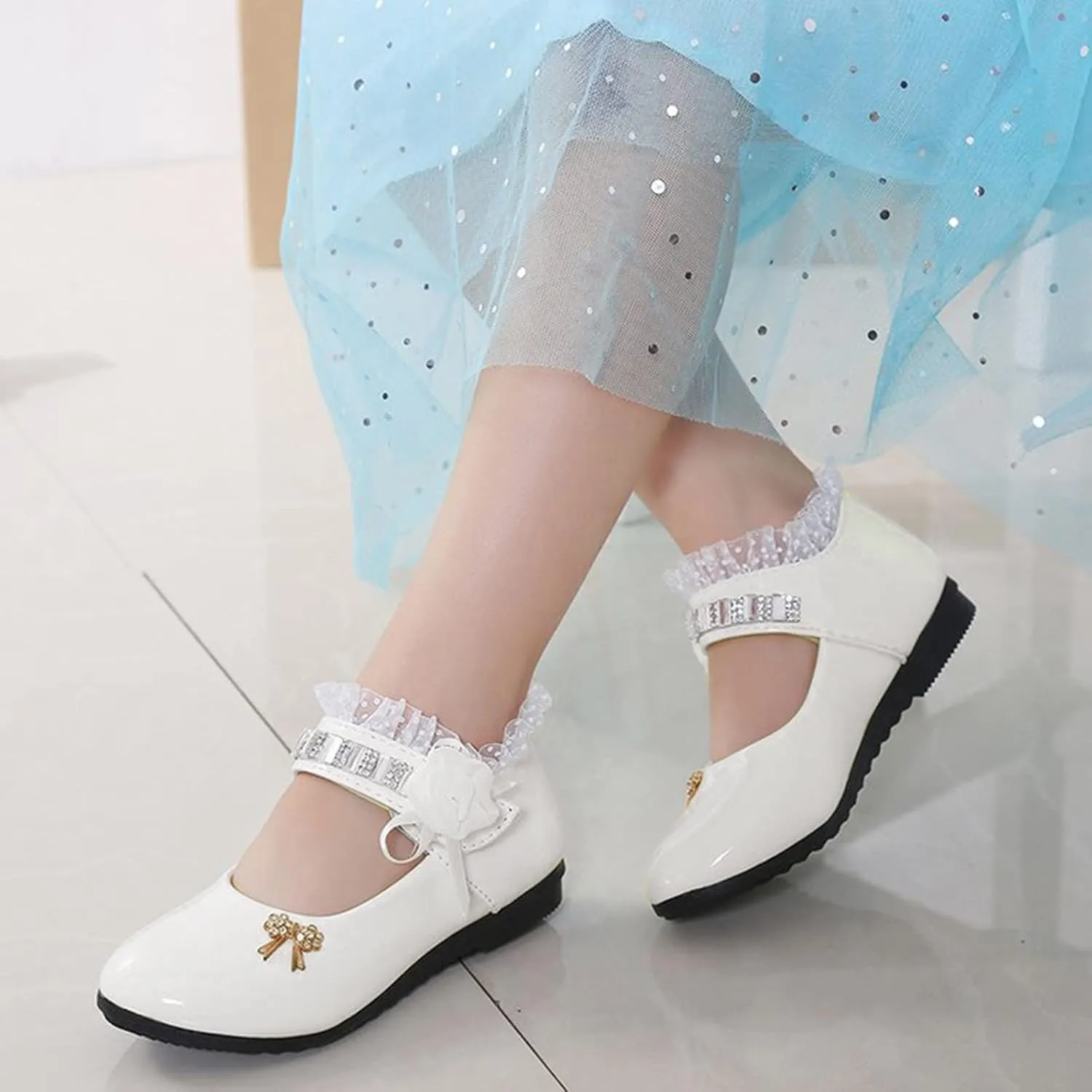 Girls Black Dress Shoes,Children Soft Girls Princess Shoes Baby Kid Leather Flower Dance Shoes Work Shoes 0-11 Years