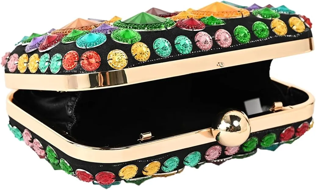 Glitter Ladies Rhinestone Clutch Purse Colorful Diamonds Evening Bag Sparkly Shoulder Bag for Wedding Banquet Party