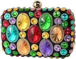 Glitter Ladies Rhinestone Clutch Purse Colorful Diamonds Evening Bag Sparkly Shoulder Bag for Wedding Banquet Party