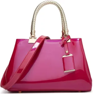 Glossy Patent Leather Handbags for Women Top Handle Handbag Purse Satchel Ladies Medium Tote Bags Stylish Shoulder Bag