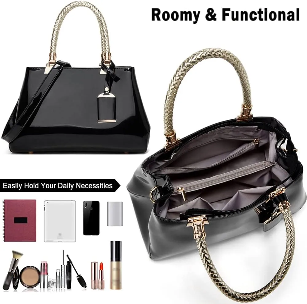 Glossy Patent Leather Handbags for Women Top Handle Handbag Purse Satchel Ladies Medium Tote Bags Stylish Shoulder Bag