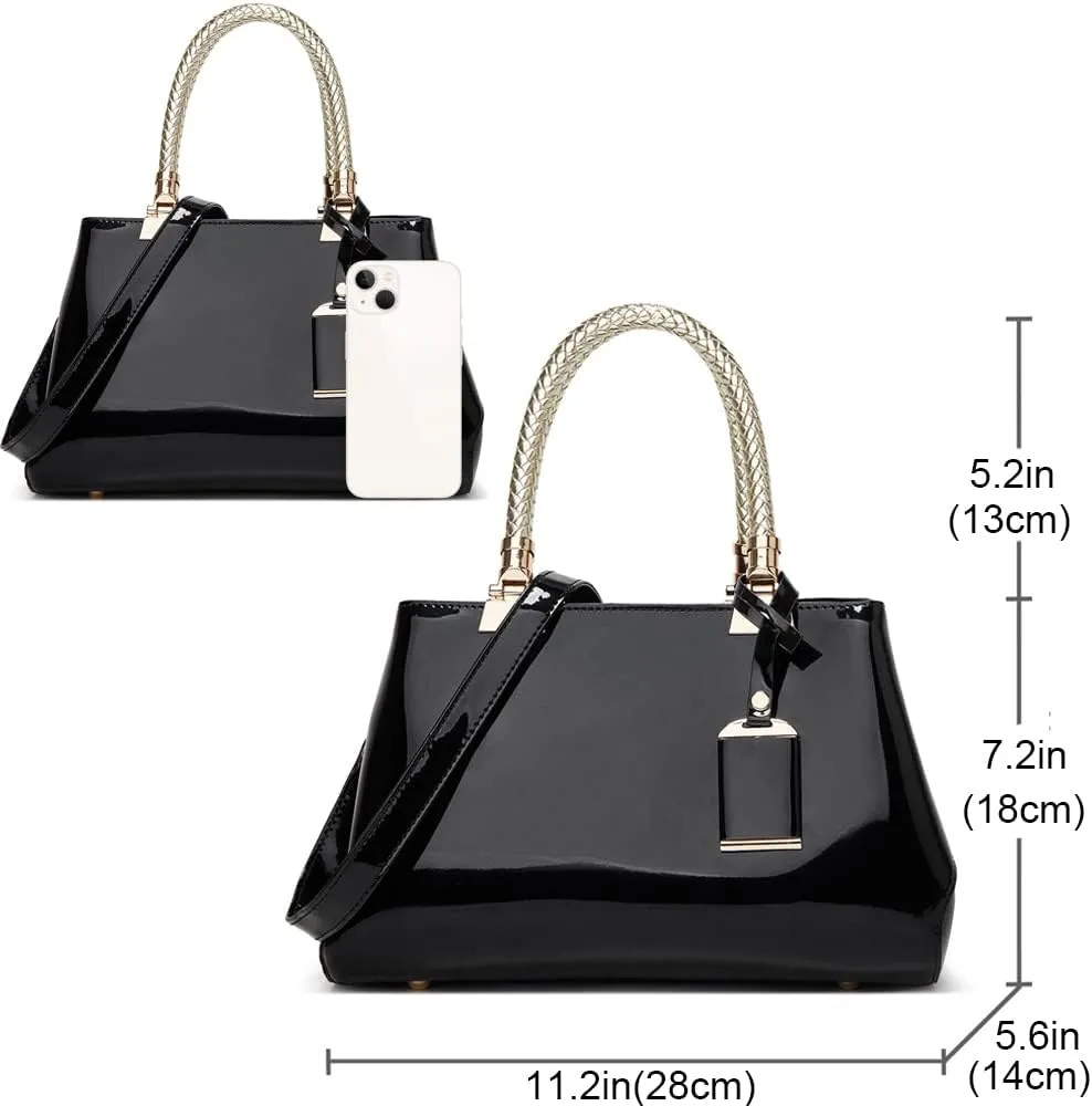 Glossy Patent Leather Handbags for Women Top Handle Handbag Purse Satchel Ladies Medium Tote Bags Stylish Shoulder Bag