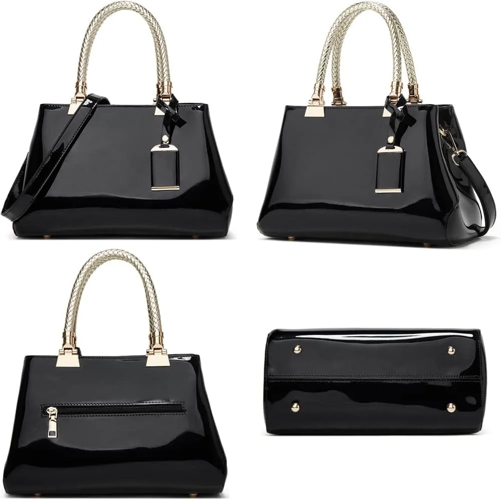 Glossy Patent Leather Handbags for Women Top Handle Handbag Purse Satchel Ladies Medium Tote Bags Stylish Shoulder Bag