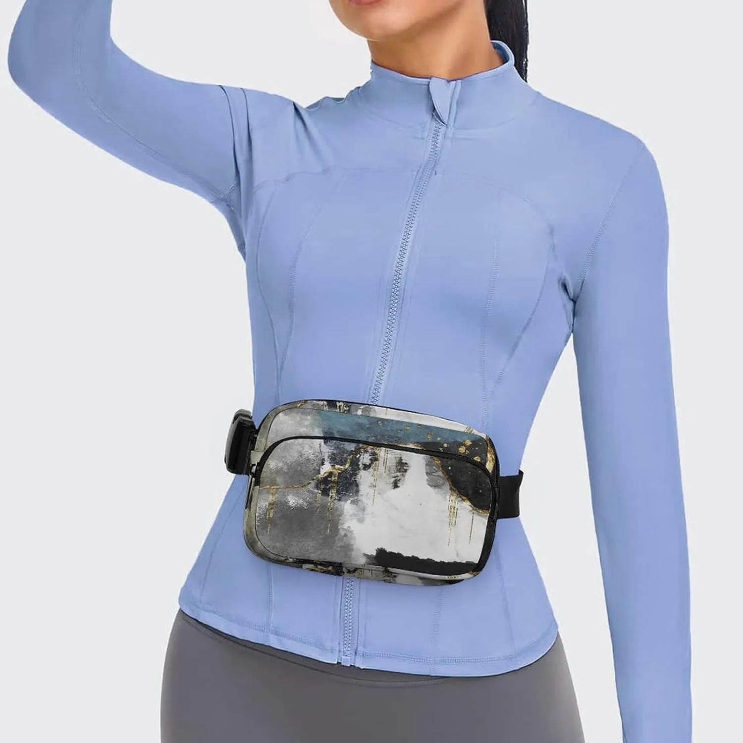 Gold Black Modern Abstract Art Painting Fanny Pack Belt Bag with Adjustable Strap Waist Packs Small Pouch Crossbody Bags for Hiking Running Cycling Traveling