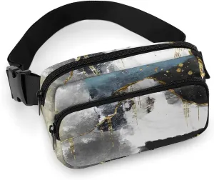 Gold Black Modern Abstract Art Painting Fanny Pack Belt Bag with Adjustable Strap Waist Packs Small Pouch Crossbody Bags for Hiking Running Cycling Traveling