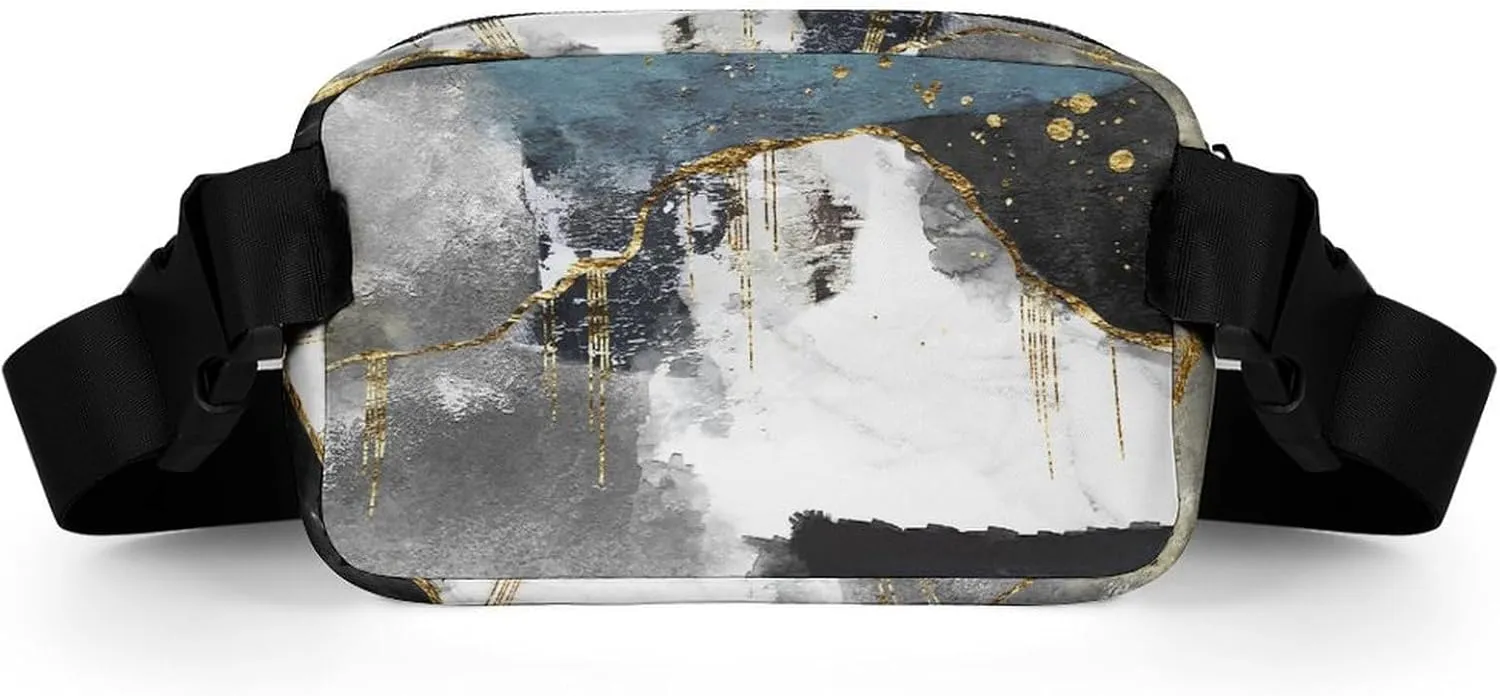Gold Black Modern Abstract Art Painting Fanny Pack Belt Bag with Adjustable Strap Waist Packs Small Pouch Crossbody Bags for Hiking Running Cycling Traveling
