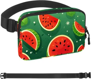 Green Background Watermelon Fanny Packs for Women Men, Crossbody Belt Bag with Zipper Pockets,Waterproof Waist Packs with Adjustable Strap for Workout Running Traveling Hiking
