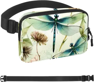 Green Dragonfly Fanny Packs for Women Men, Crossbody Belt Bag with Zipper Pockets,Waterproof Waist Packs with Adjustable Strap for Workout Running Traveling Hiking
