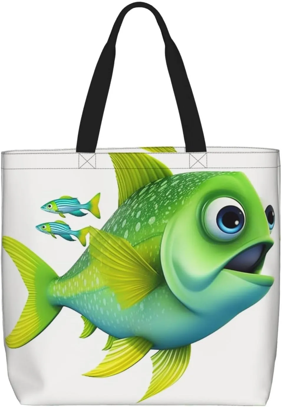 Green fish Tote Bag for Women Hobo Handbags with Zipper Large Shoulder Bag Shopping Bags Travel Purse