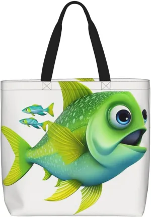 Green fish Tote Bag for Women Hobo Handbags with Zipper Large Shoulder Bag Shopping Bags Travel Purse