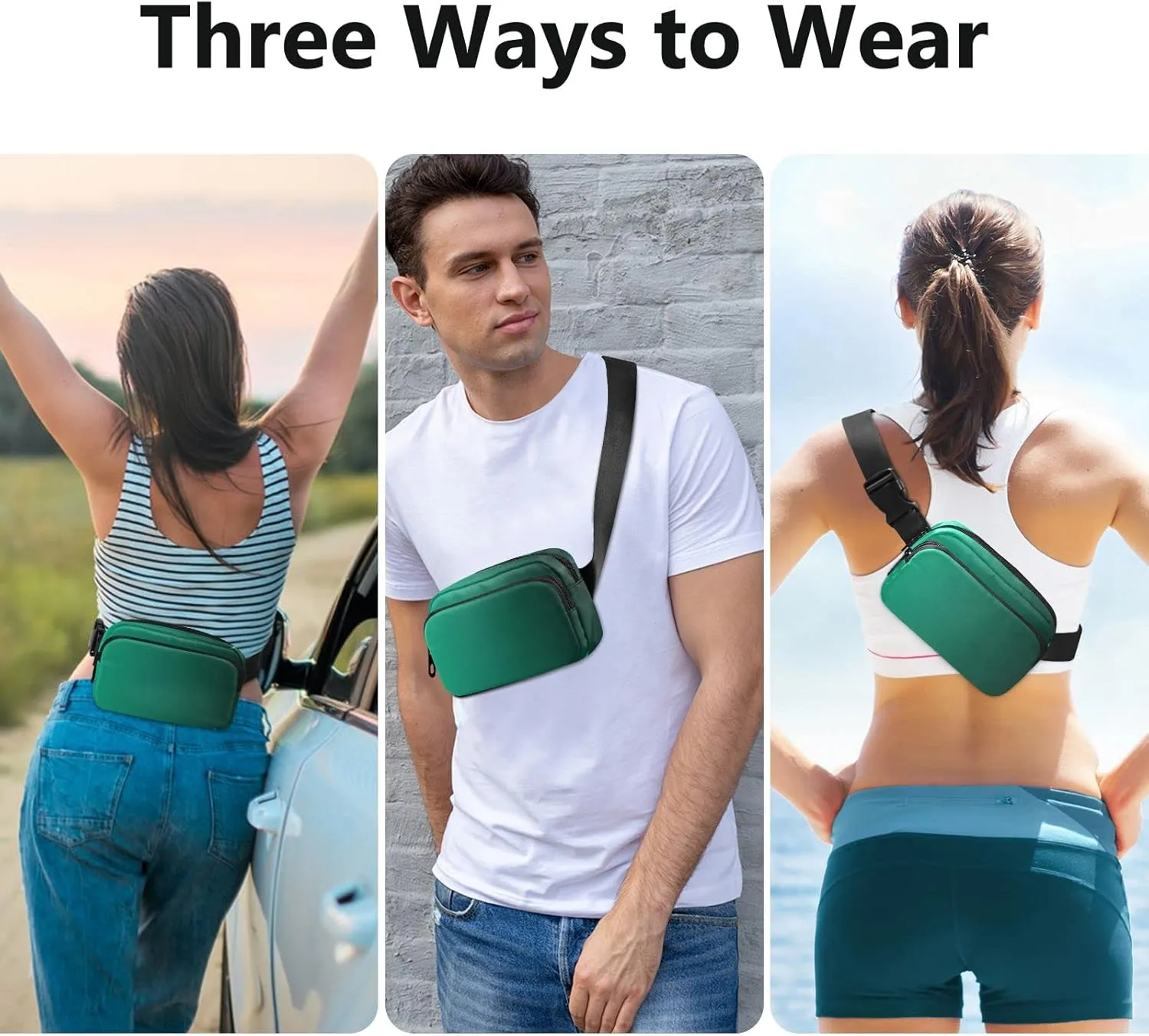 Green Gradient Fanny Pack for Women Men Belt Bag Crossbody Waist Pouch Waterproof Everywhere Purse Fashion Sling Bag for Running Hiking Workout Walking Travel