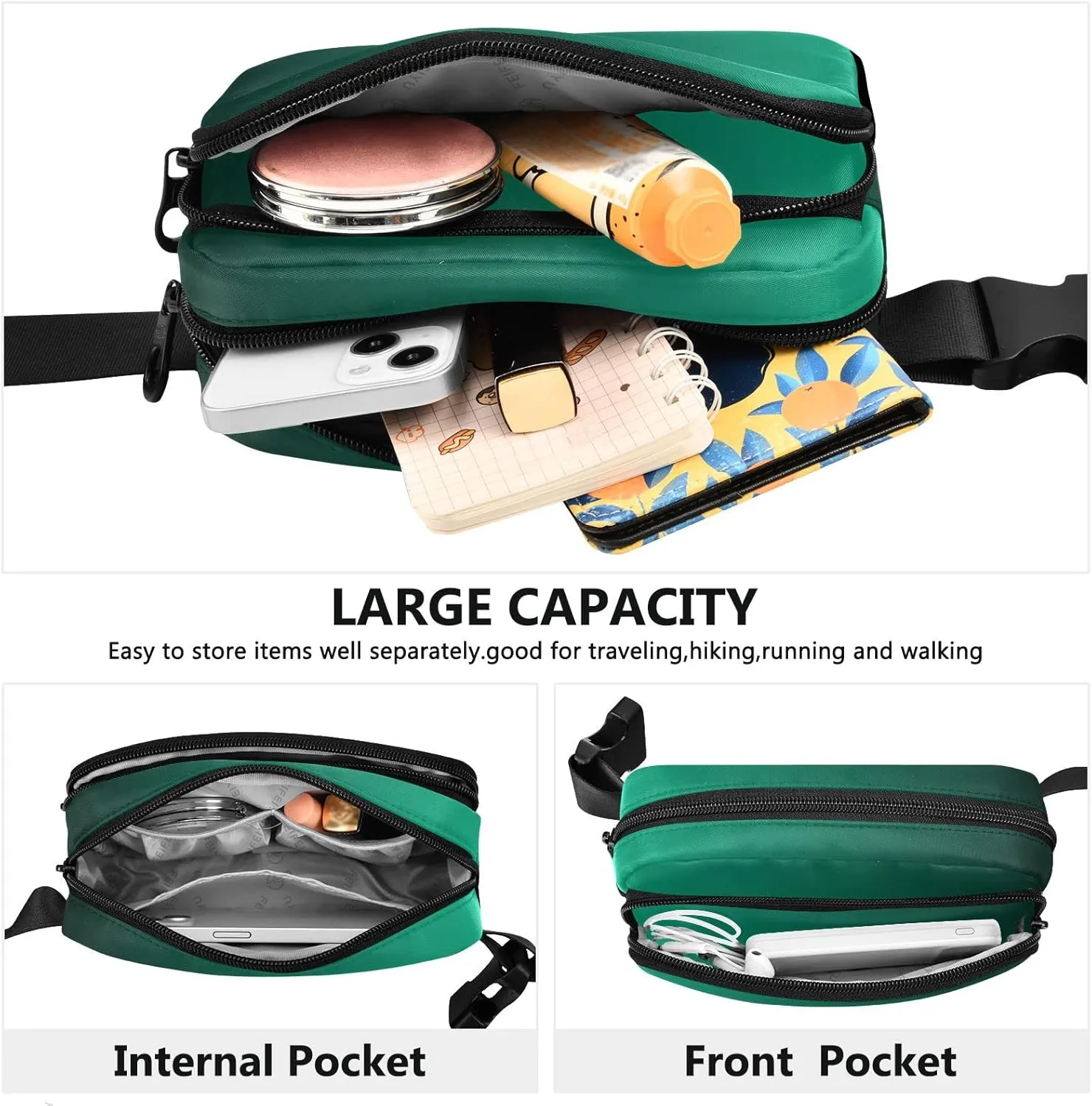 Green Gradient Fanny Pack for Women Men Belt Bag Crossbody Waist Pouch Waterproof Everywhere Purse Fashion Sling Bag for Running Hiking Workout Walking Travel