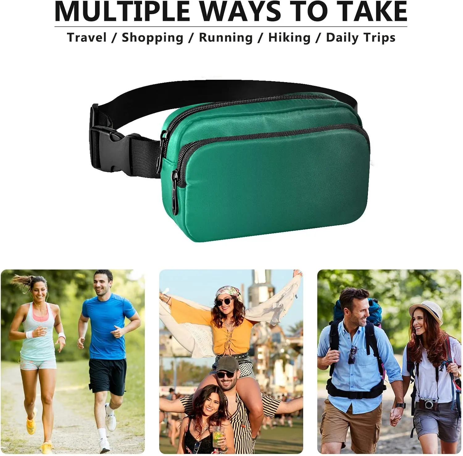 Green Gradient Fanny Pack for Women Men Belt Bag Crossbody Waist Pouch Waterproof Everywhere Purse Fashion Sling Bag for Running Hiking Workout Walking Travel