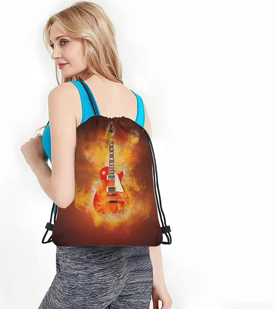 Guitar Drawstring Bags Backpack Bag with Cool Hipster Rock N Roll Music Grunge Art Sport Gym Sack for Men Women