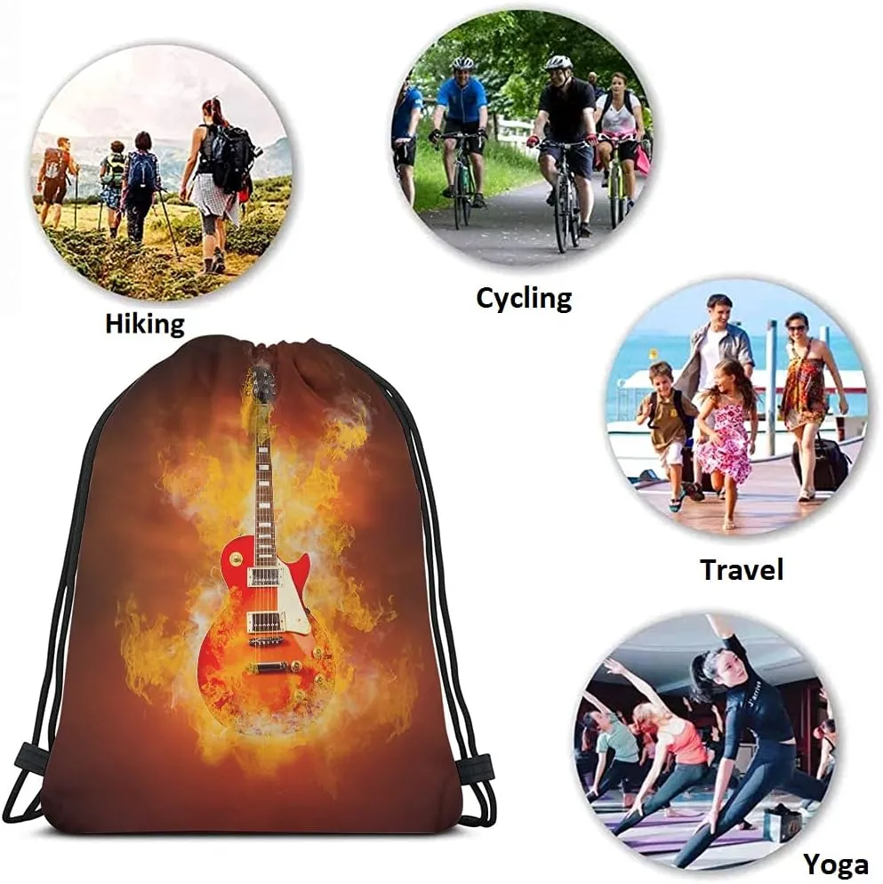 Guitar Drawstring Bags Backpack Bag with Cool Hipster Rock N Roll Music Grunge Art Sport Gym Sack for Men Women