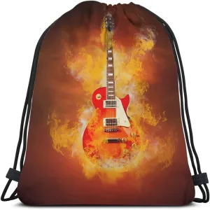 Guitar Drawstring Bags Backpack Bag with Cool Hipster Rock N Roll Music Grunge Art Sport Gym Sack for Men Women