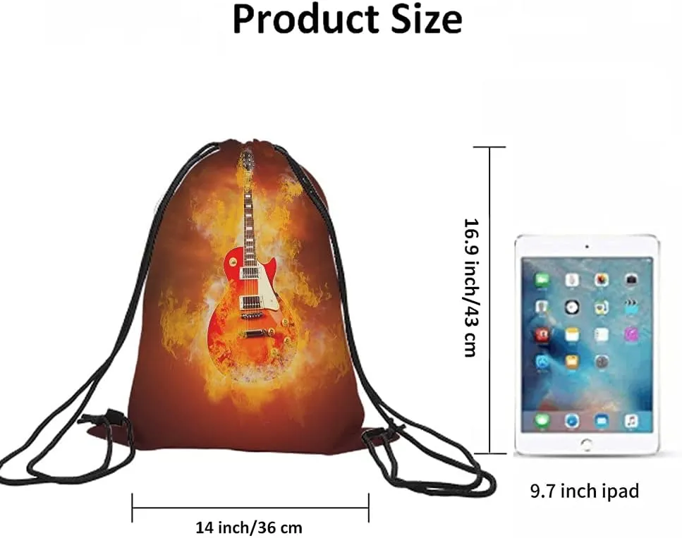 Guitar Drawstring Bags Backpack Bag with Cool Hipster Rock N Roll Music Grunge Art Sport Gym Sack for Men Women