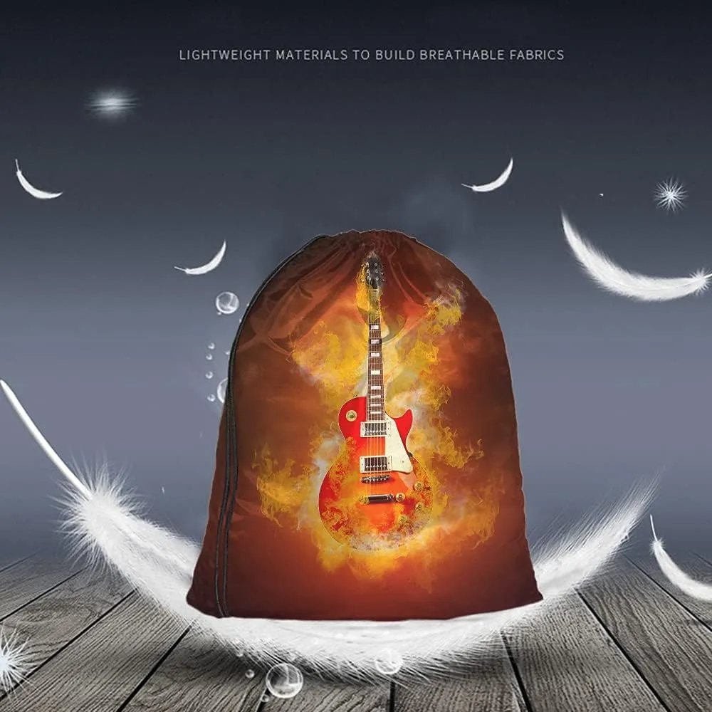 Guitar Drawstring Bags Backpack Bag with Cool Hipster Rock N Roll Music Grunge Art Sport Gym Sack for Men Women