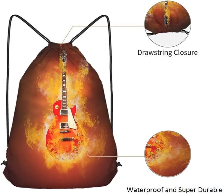 Guitar Drawstring Bags Backpack Bag with Cool Hipster Rock N Roll Music Grunge Art Sport Gym Sack for Men Women