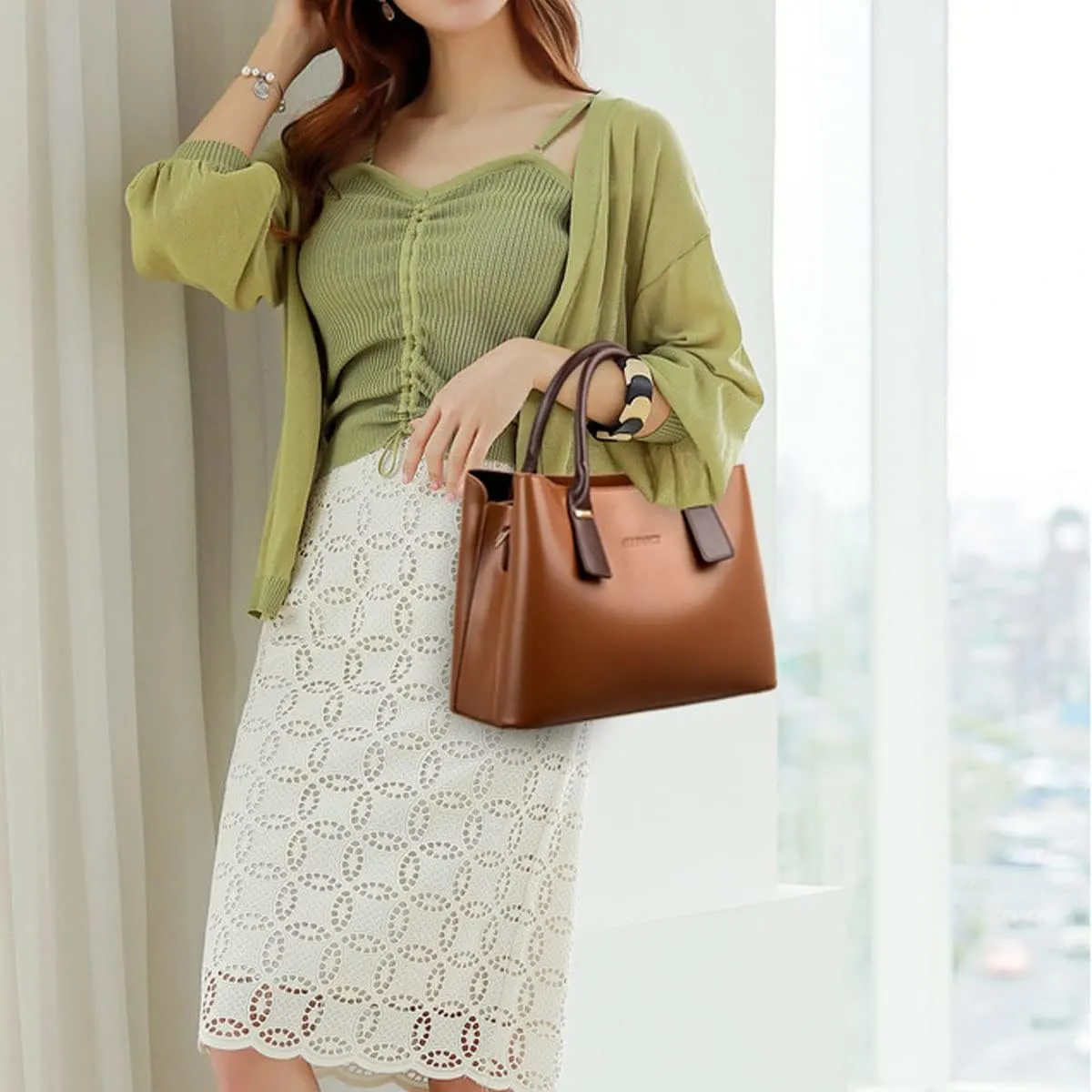 Handbags and Purses for Women PU Leather Satchels Fashion Shoulder Bags Simple Totes Top-Handle Crossbody Bags Grey