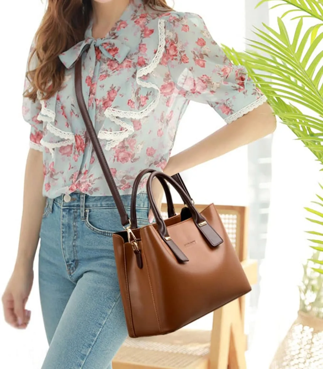 Handbags and Purses for Women PU Leather Satchels Fashion Shoulder Bags Simple Totes Top-Handle Crossbody Bags Grey