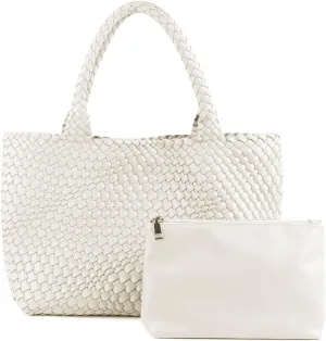 Handmade Woven Bag Satchel Handbag For Women Vegan Leather Tote Bag With Purses Travel Shoulder Bag Underarm Bag